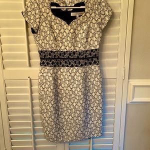 Carolina Herrera Printed Navy & White Sheath Dress